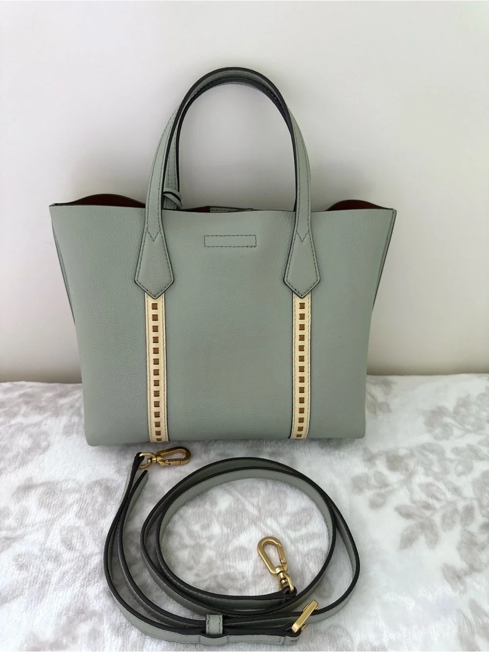 TORY BURCH PERRY PICK-STITCH SMALL TRIPLE-COMPARTMENT TOTE CROSSBODY
